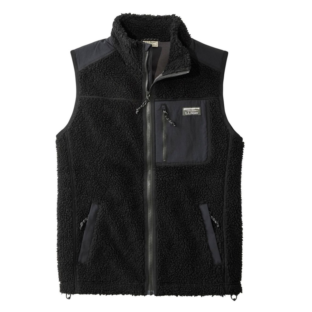LLBean Mens‎ Fleece Vest Black Full Zip Outdoor Utility Pockets Size LG